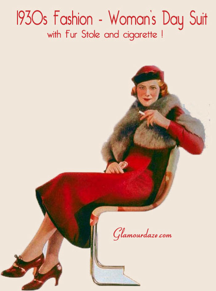 1930s-Fashion---Womans-day-suit-and-fur-stole
