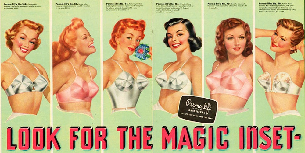 1952 women's Perma-lift brassiere bra look for magic inset vintage fashion  ad