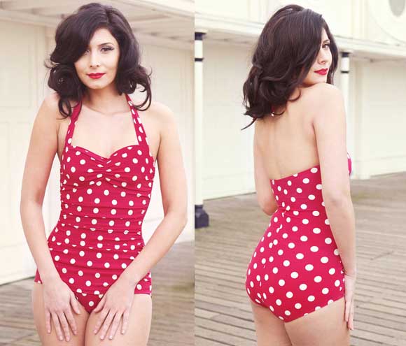 Vintage 1960's Robby Len Swimsuit. Vintage Red, White, and Black