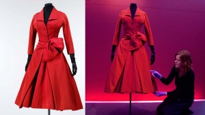 1955-Red-silk-grosgrain-cocktail-dress---Christian-Dior---V&-A-Museum