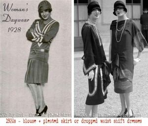 1920s - blouse + pleated skirt or dropped waist shift dresses 1920s - blouse + pleated skirt or dropped waist shift dresses
