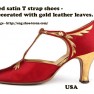 15--1920s-dress-shoes---Red-satin-T-strap-shoes-decorated-with-gold-leather-leaves