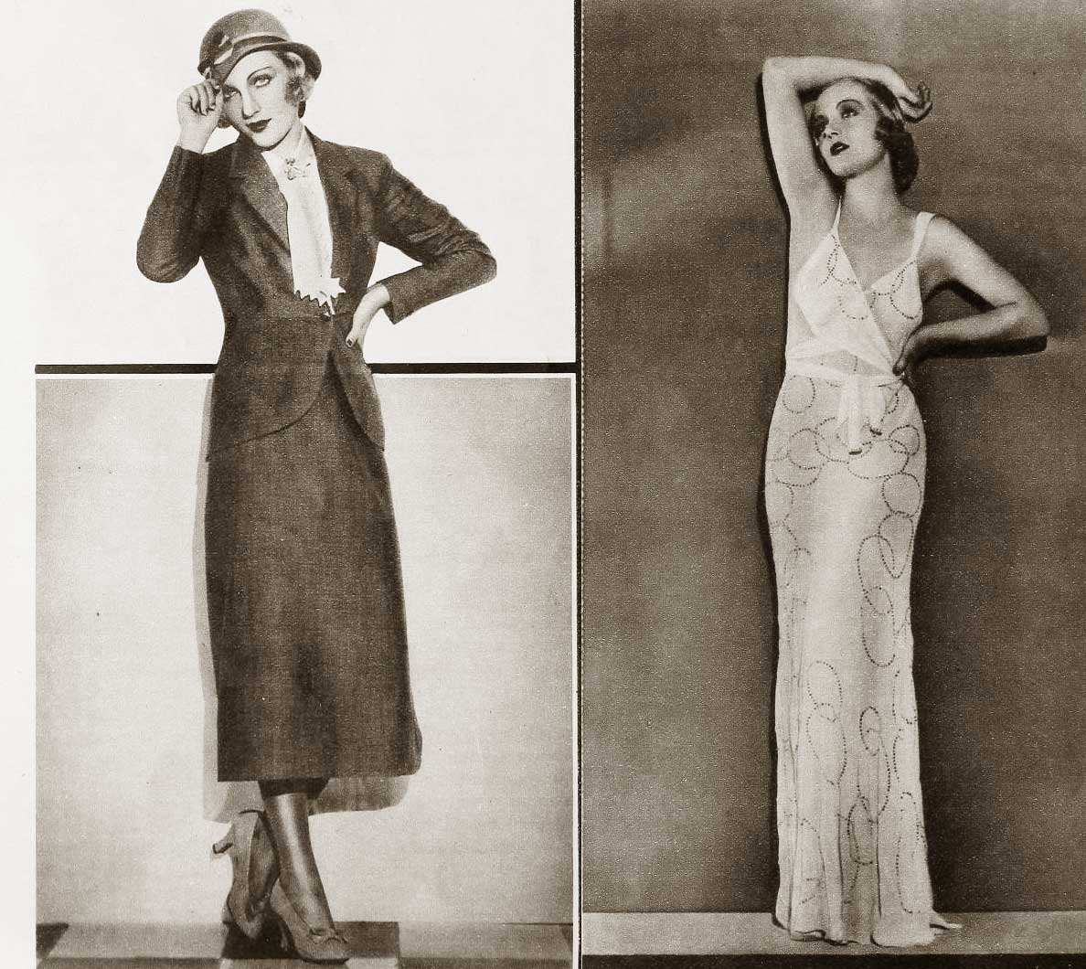1930s-Fashion---Carole-Lombards-Wardrobe-in-June-1932---steel-gray-suit-and-evening-gown