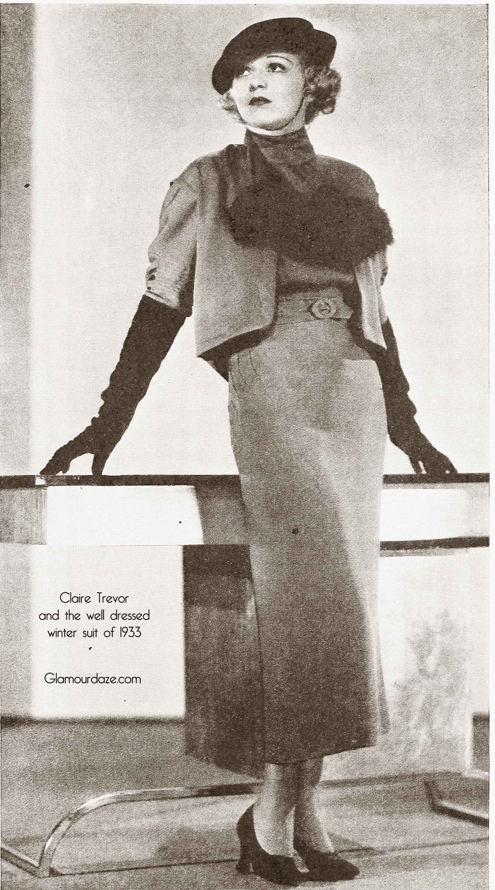 1930s Fashion - Claire Trevor's well dressed winter suit of 1933 - Glamour Daze