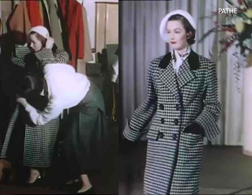 15-1950s-british-fashion-show-in-color-1951-elizabeth-hamilton-in-a-Mattli coat