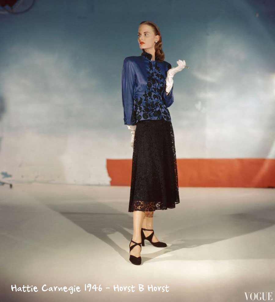 Hattie-Carnegie--black-lace-skirt-top-1946-Vogue