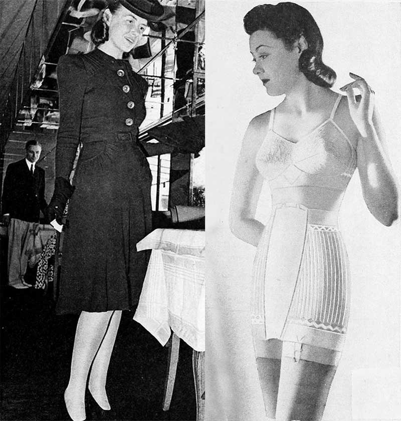 1940s-Fashion---Fall-Dresses-in-1940-with bra and girdle