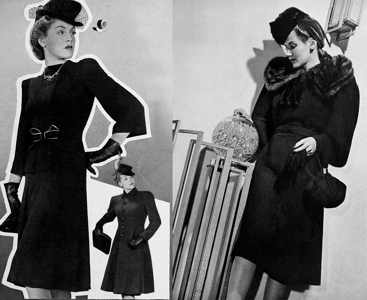 1940s-Fashion---Fall Dresses and coats in 1940