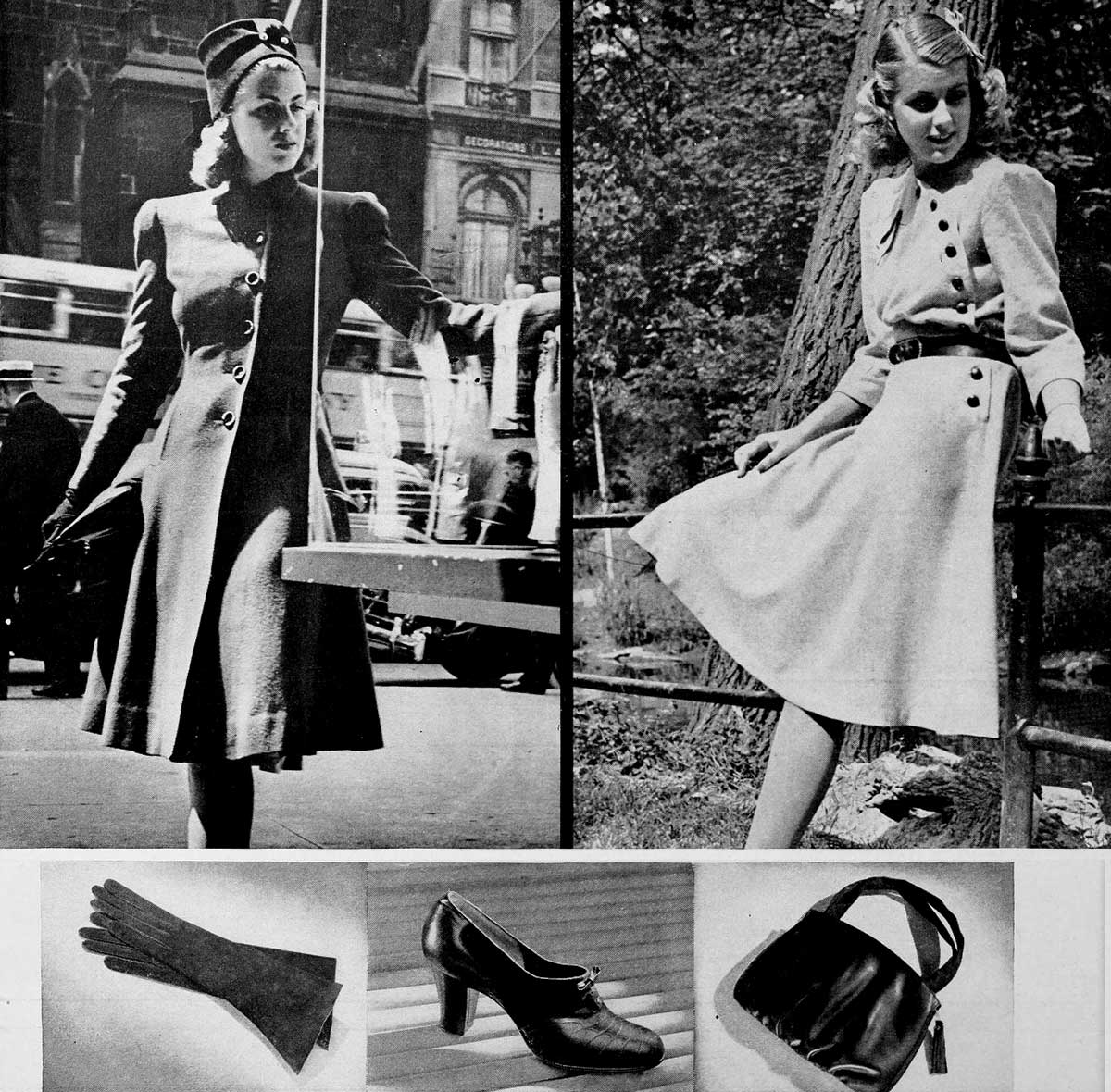1940s-Fashion---Fall-Dresses and coats in 1940