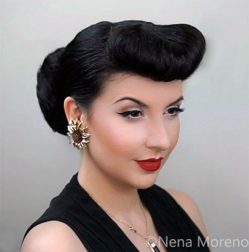 Vintage Hair Styles with Bangs: Faux Victory Rolls & Top Bun! by CHERRY  DOLLFACE - YouTube