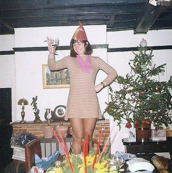 Woman in mini dress- Christmas 1970