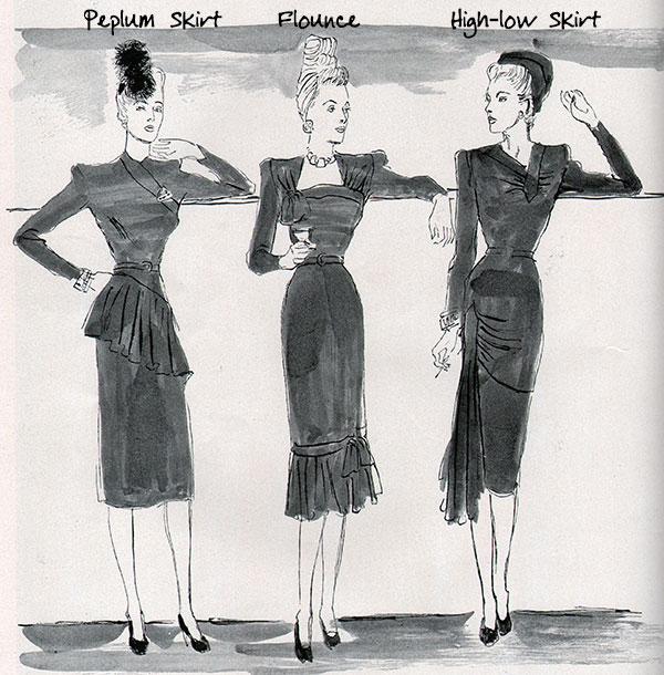 Skirt-types---1940s---peplum---flounce---high-low