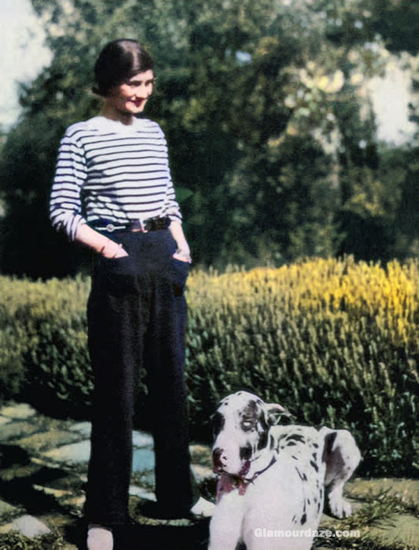Chanel in a striped mariniere and slacks in 1928