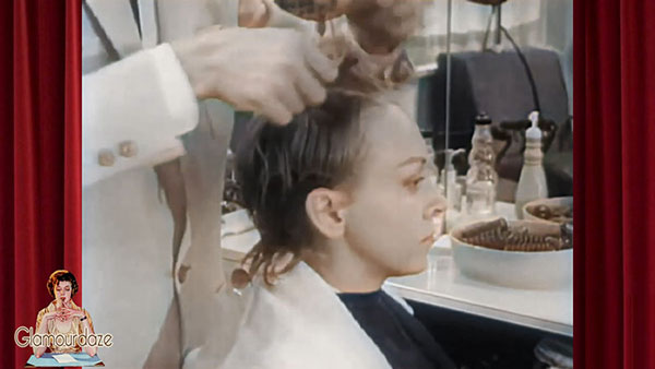 Male hair stylist in a 1950's beauty salon