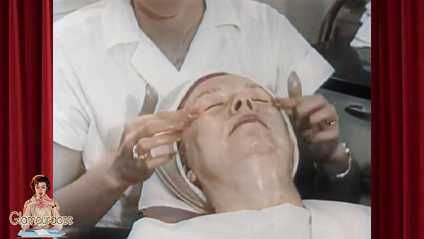 1950's beautician does a facial