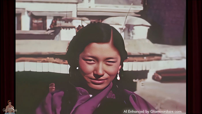 Tibetan woman filmed in Lhasa in 1942