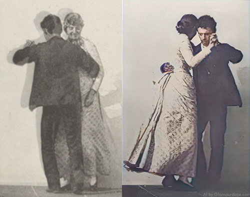 Man and Woman dancing a waltz 1884 - Before and after AI