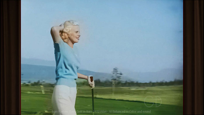 jean harlow on the golf course in color 1932 film restoration