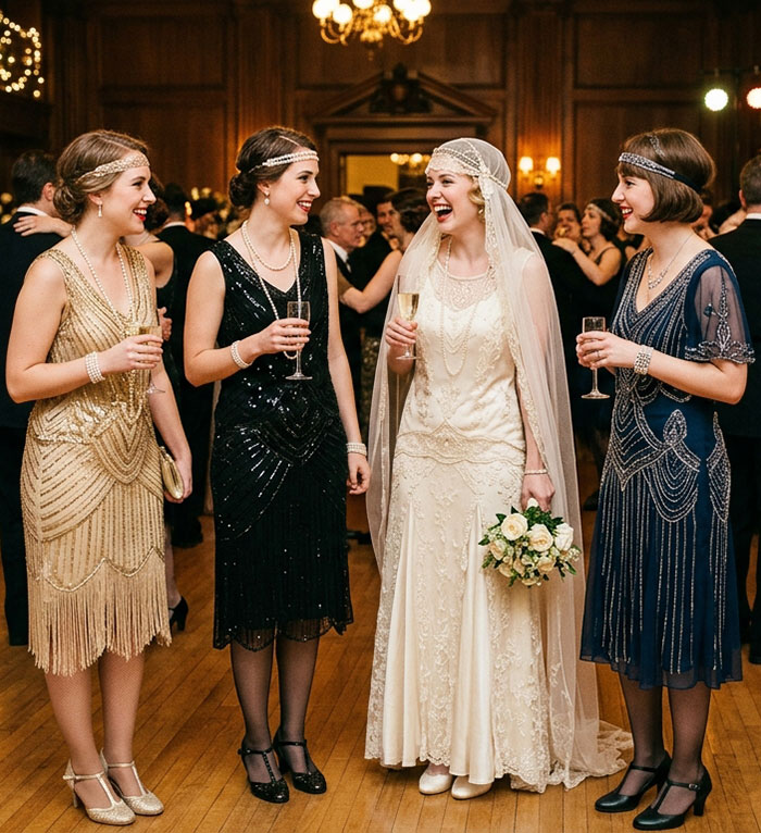 1920s bride and bridesmaids - image by Gemini