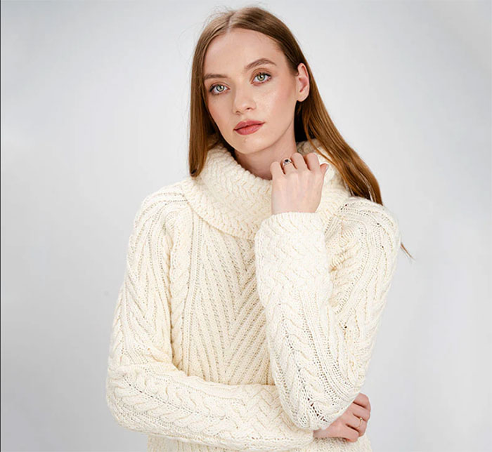 Ladies Irish Aran Turtleneck Sweater